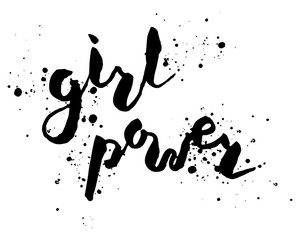 Blotty lettering of feminine phrase girl power, vector