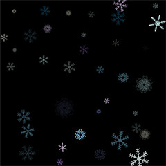Falling down snow confetti, snowflake vector border. Festive winter, Christmas, New Year sale background. Cold weather, winter storm, scatter texture. Hipster snowfall falling snowflakes cool confetti