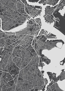 City map Boston, monochrome detailed plan, vector illustration