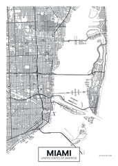 City map Miami, travel vector poster design - obrazy, fototapety, plakaty