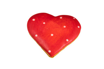 Heart shaped gingerbread cookie isolated on white background