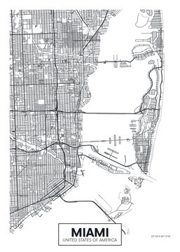 City map Miami, travel vector poster design