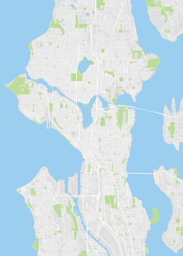 City map Seattle, color detailed plan, vector illustration