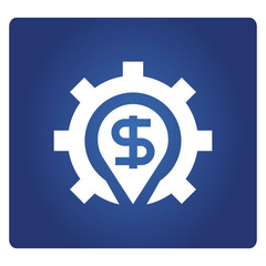 dollar and gear in blue background