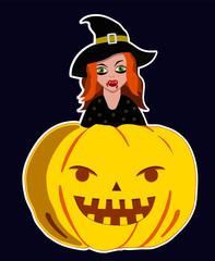 Halloween pumpkin with witch