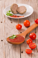 Meatballs with tomato sauce.