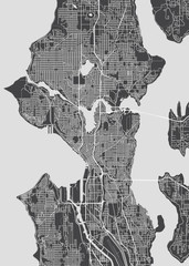 Obraz premium City map Seattle, monochrome detailed plan, vector illustration