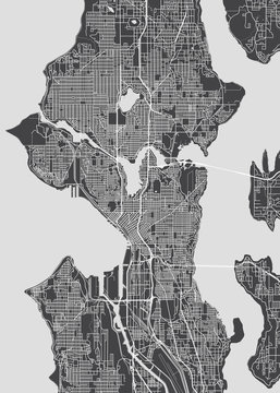 City map Seattle, monochrome detailed plan, vector illustration