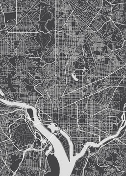 City Map Washington, Monochrome Detailed Plan, Vector Illustration