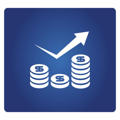 money and increasing graph icon in blue background