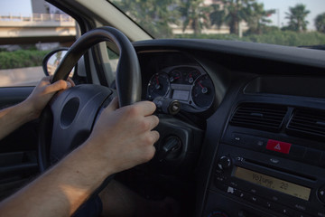 Fototapeta na wymiar Car driver hand position