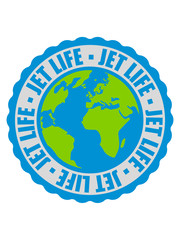 erde pilot reisen jetset stempel kreis rund weltreise flugzeug ferien logo jet life text spruch design jetset leben fliegen urlaub unterwegs stewardess clipart