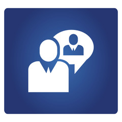 business man and speech bubble icon in blue background
