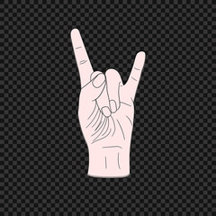 Vector Rock Symbol, Hand Jesture, Colored  Illustration on Dark Background.