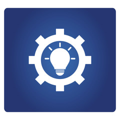 gear and light bulb icon in blue background