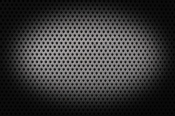 close up on a metalic shhet texture with small holes and shades.