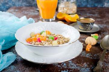 Healthy Breakfast set Granola, coffee and juice