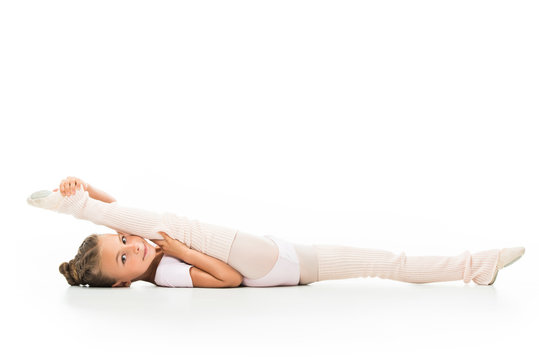 adorable little child stretching isolated on white background