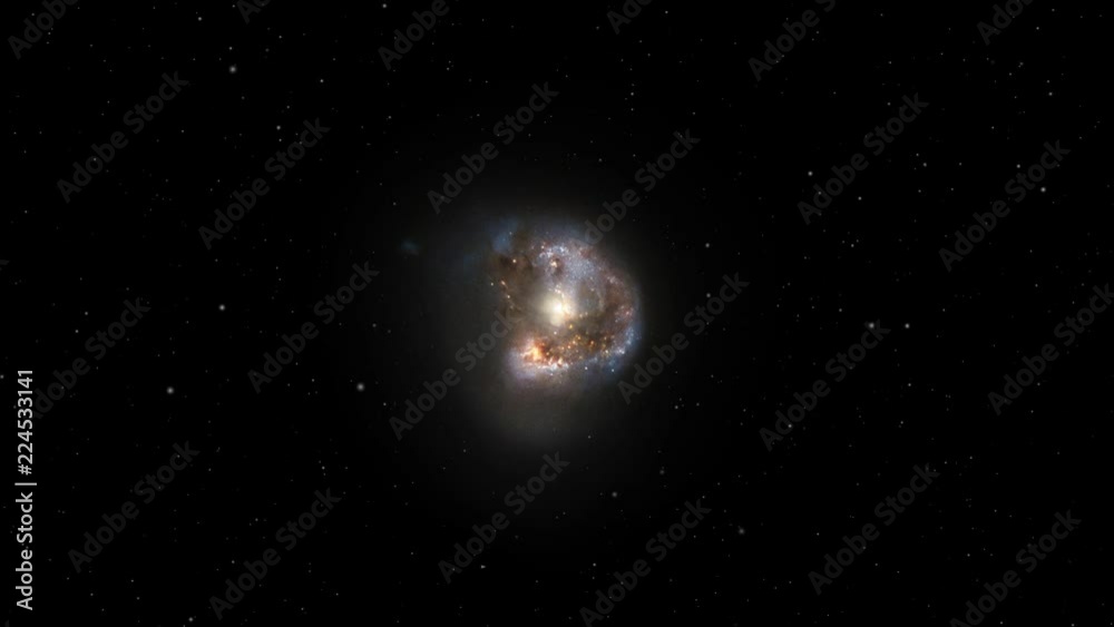 Wall mural megamaser galaxy with big microwave emission in outer space rotating with burst flare light at cente