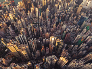 Aerial view of Hong Kong Downtown. Financial district and business centers in smart city in Asia....