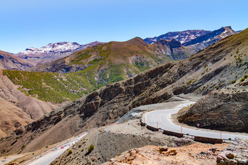 Atlas mountain range from Morocco. Road serpentine in the mountains. Chain of mountain ranges in...
