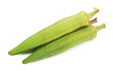 Fresh young okra isolated on white background