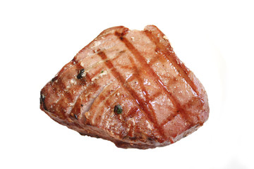 Tuna fish steak grilled	white background