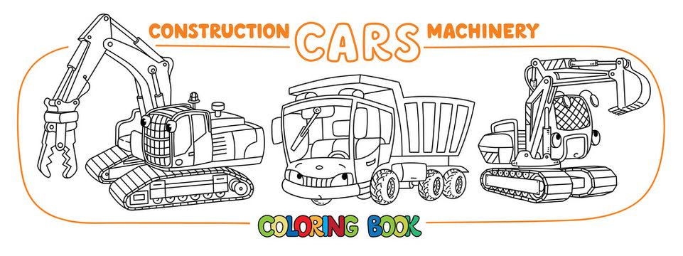 Construction equipment cars set. Coloring book © passengerz