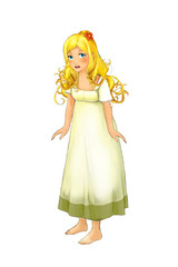 cartoon scene with beautiful young girl on white background - illustration for children