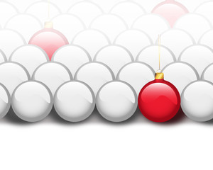 Fundo de Natal com bolas brancas e vermelhas