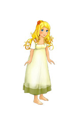 cartoon scene with beautiful girl standing and looking on white background - illustration for children
