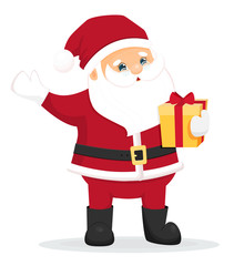 Funny cartoon Santa Claus with gift box