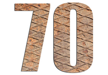 70 – with metal texture on white background