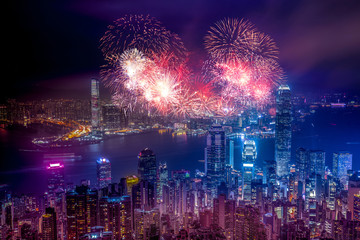 Obraz premium Firework show in Hong Kong Victoria Harbor