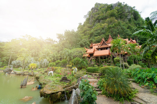 Wat Tham Khao Wong The temple is made of teak. Located at the base of the mountain. Surrounded by trees It is a famous place of Uthaithani, Thailand and is a World Heritage Site.
