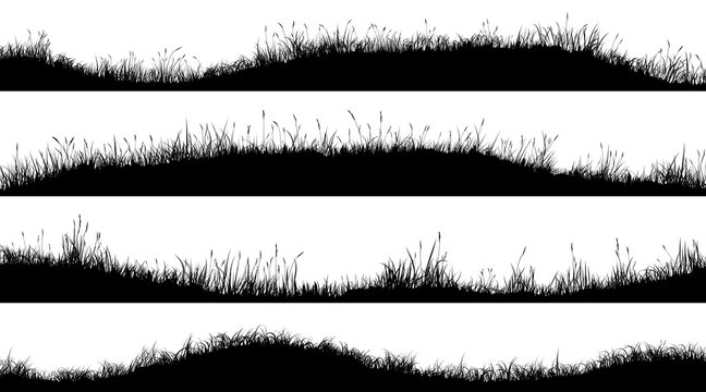 Horizontal banners of wavy meadow silhouettes with grass.
