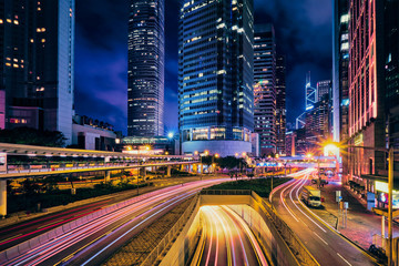 Street traffic in Hong Kong at night