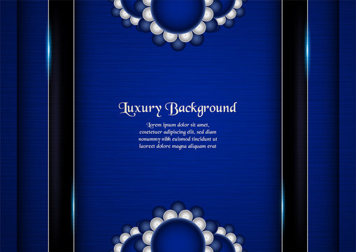 Abstract blue background in premium indian style. Template design for cover, business presentation, web banner, wedding invitation and luxury packaging. Vector illustration with golden border.