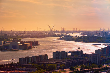 View of Rotterdam port and Nieuwe Maas river