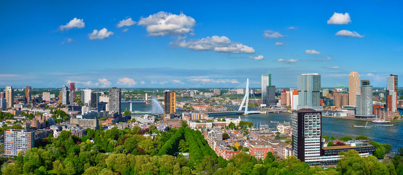 View of Rotterdam city and the Erasmus bridge