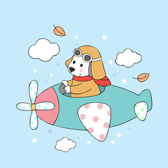 Cartoon cute dog and airplane vector.