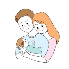 Cartoon cute parents and baby vector.