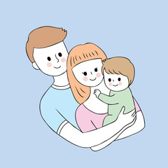 Cartoon cute parents and baby vector.