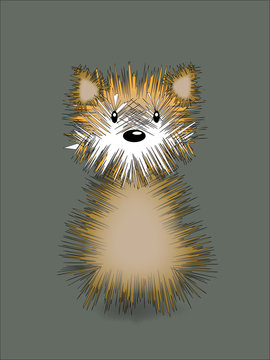 Ilustración para los niños de perro Yorkshire terrier en fondo gris
