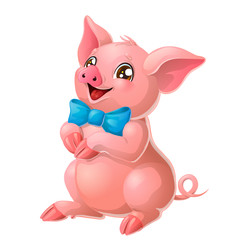 Lovely pink pig head on white