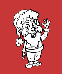 Vrolijk kerstman zwaait en kijkt je aan