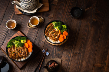 Teriyaki Chicken Rice Soft chicken Full bowl and dipping sauce Teriyaki Popular Japanese menu
