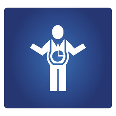 people and pie chart in belly icon in blue background