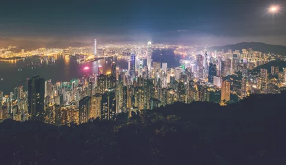 Zelfklevend Fotobehang Hong Kong Cityscape in vintage tone © YiuCheung