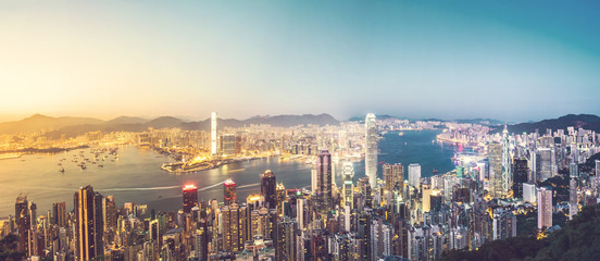 Fototapeta na wymiar Hong Kong Cityscape in vintage tone